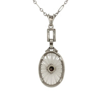 14k White Gold Filigree Genuine Natural Rock Crystal Diamond Pendant (#J7300)