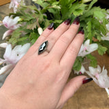 10k White Gold Marquise Navette Genuine Natural Hematite Ring Size 6.25 (#J6286)