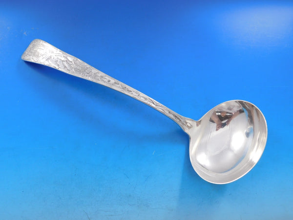 Lap Over Acid Etched by Tiffany Sterling Silver Oyster Ladle w/ Oysters Seaweed