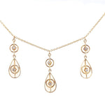 10k Gold Victorian Three Drop Genuine Natural Diamond Lavaliere Necklace #J6164