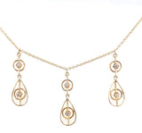 10k Gold Victorian Three Drop Genuine Natural Diamond Lavaliere Necklace #J6164
