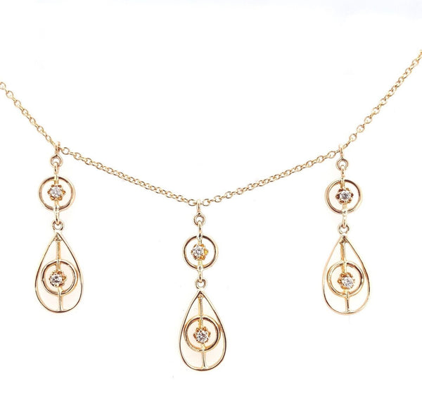 10k Gold Victorian Three Drop Genuine Natural Diamond Lavaliere Necklace #J6164