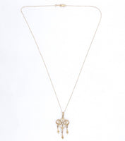 14k Yellow Gold Victorian Diamond Bow Lavaliere with Three Drops (#J6428)