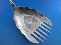 Dew Drop by Shiebler Sterling Silver Vegetable Fork BC Medallion of Woman 10"