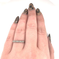 18k White Gold Wedding Band Ring w/Diamonds Engraved Dated 1932 Size 7.75 #J5907