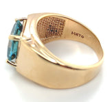 14k Yellow Gold 5.27 Carat Blue Genuine Natural Zircon Men's Ring Size 9 #J6919