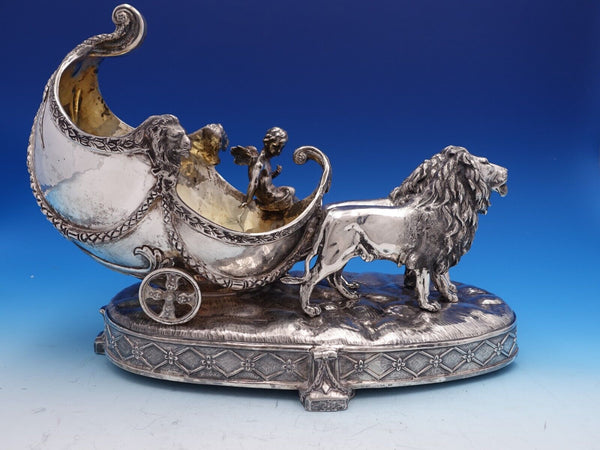 Italian Sterling Silver Centerpiece Chariot Bowl With Lions and Cupid  (#7848)