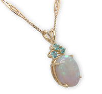 14k Gold Oval 6.24 Carat Australian Genuine Natural Opal Pendant Apatite #J6716