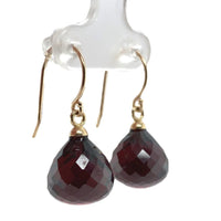14k Gold 37.18 Carat TW Briolette Genuine Natural Garnet Drop Earrings (#J7129)