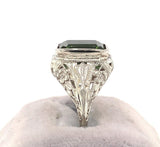 14k White Gold Art Deco 4.34ct Genuine Natural Tourmaline Filigree Ring (#J5762)