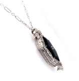 Platinum Genuine Natural Black Onyx and Diamond Pendant (#J5628)