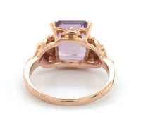 14k Rose Gold Emerald Cut Genuine Natural Amethyst Ring w/ Flowers Size 5 #J6904