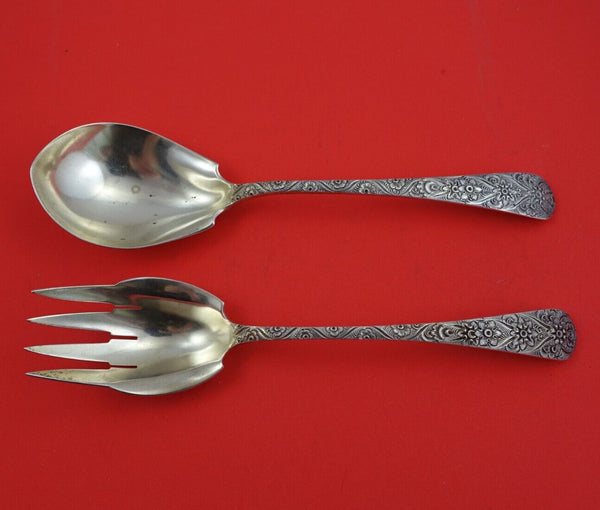 Antique Engraved by Tiffany and Co Sterling Silver Salad Serving Set Long 9 1/2"