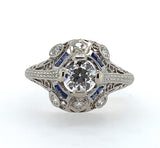 Art Deco Platinum .62ct Diamond Ring Jewelry w/ Lab-Created Sapphires GIA #J5929