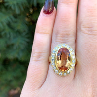 18k Yellow Gold Precious Imperial Genuine Natural Topaz and Diamond Ring #J6370