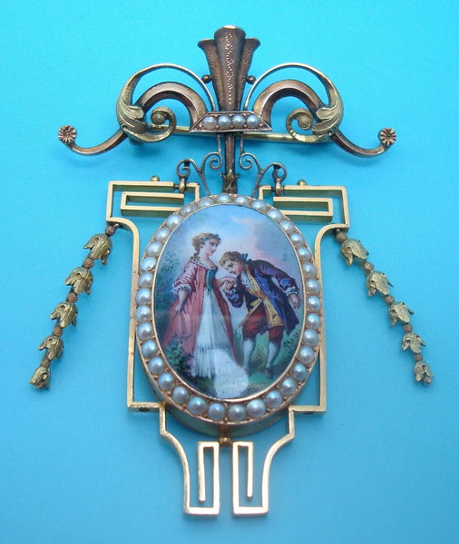 Exquisite Victorian 18k Gold Enameled Brooch / Locket (#J325)