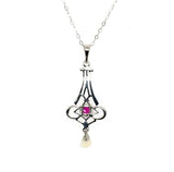 14k White Gold .43ct Ruby Lavaliere Pendant (#J5580)