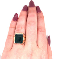 10K Yellow Gold Men's Rectangular Genuine Natural Bloodstone Ring (#J5677)