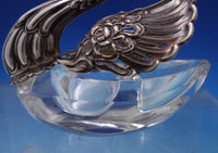 German Glass Sterling Salt Dip Swan Shape Moveable Wings Divided w/Spoon (#7215)