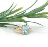 10k Yellow Gold 1.72 Carat Oval Genuine Natural Aquamarine Ring 5.75 (#J7372)