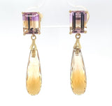 14k Yellow Gold Genuine Natural Ametrine Earrings with Citrine Drops (#J6527)
