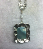 10k White Gold Art Deco Filigree 2.91 Carat Black Opal Pendant (#J5321)
