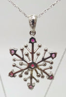 14k Gold Pink Genuine Natural Sapphire Snowflake Pendant (#J229)