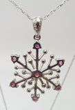 14k Gold Pink Genuine Natural Sapphire Snowflake Pendant (#J229)