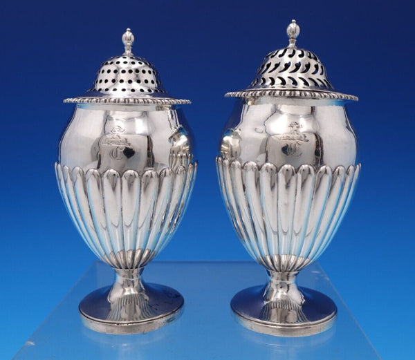 Edward Barton English Georgian Sterling Silver Salt Pepper Shaker 2pc (#5031)