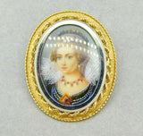 18k Hand Painted Genuine Natural Diamond Portrait Pin Pendant (#J5014)
