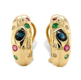 14k Yellow Gold Half Hoop Earrings w/Diamonds Sapphires Rubies Emeralds (#J7226)