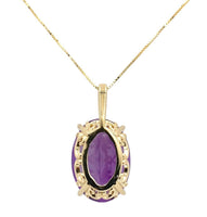 14k Yellow Gold 15.38 Carat Oval Cut Genuine Natural Amethyst Pendant (#J7191)