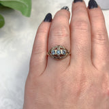 14k White Gold Filigree Deco Three Stone Genuine Natural Aquamarine Ring #J7560