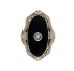 14k White Gold Genuine Natural Black Onyx Diamond Ring Scalloped Flowers #J6028