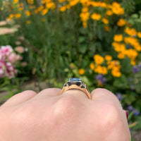 14k Gold 3.55 Carat Blue Genuine Natural Zircon Men's Ring w/ Diamonds (#J6920)