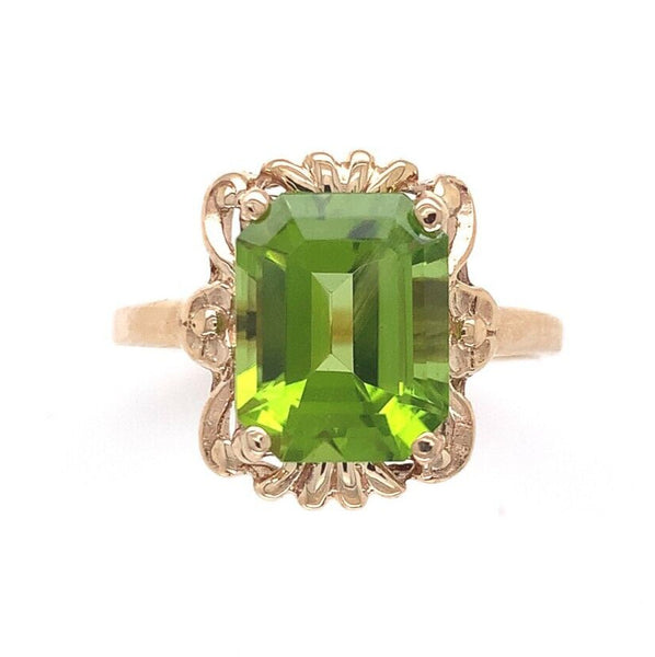 10k Yellow Gold 3.73 Carat Genuine Natural Peridot Ring Size 6.75 (#J6384)