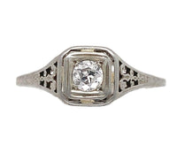 18k Gold Art Deco .15ct Genuine Natural Diamond Filigree Ring Size 7.75 (#J6901)
