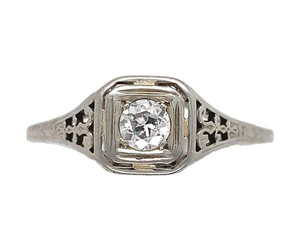 18k Gold Art Deco .15ct Genuine Natural Diamond Filigree Ring Size 7.75 (#J6901)