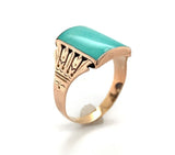 9k Rose Gold Victorian Specialty Cut Genuine Natural Turquoise Ring (#J6350)