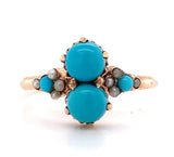 10k Rose Gold Victorian Turquoise / Glass and Seed Pearl Ring Size 7.75 (#J5620)