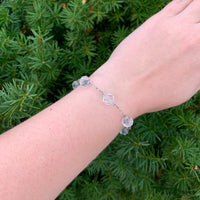 14k Gold Art Deco Genuine Natural Rock Crystal Bead Bracelet 7" Wrist (#J7033)