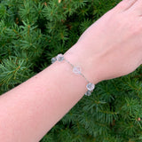 14k Gold Art Deco Genuine Natural Rock Crystal Bead Bracelet 7" Wrist (#J7033)