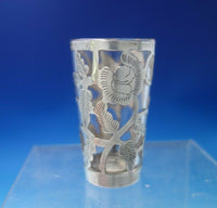 Mexican Mexico Shot Glass with Rose Motif Sterling Silver Overlay c.1960 (#5399)