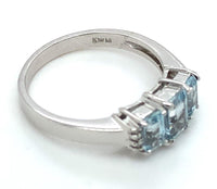 14k White Gold Three Stone Genuine Natural Aquamarine Ring with Diamonds (#J279)