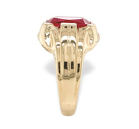 10k Yellow Gold Vintage Men's Synthetic Lab-Created Ruby Glass Ring (#J7146)