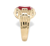 10k Yellow Gold Vintage Men's Synthetic Lab-Created Ruby Glass Ring (#J7146)