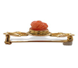 Victorian 10k Yellow Gold Genuine Natural Coral Cameo Bar Pin Jewelry (#J7341)