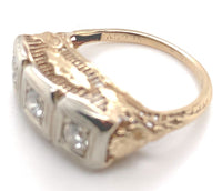 14k Yellow Gold Three Stone Genuine Natural Diamond FIligree Ring (#J6625)
