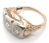 14k Yellow Gold Three Stone Genuine Natural Diamond FIligree Ring (#J6625)