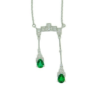 18k White Gold Double Drop Genuine Natural Emerald and Diamond Necklace (#J4715)